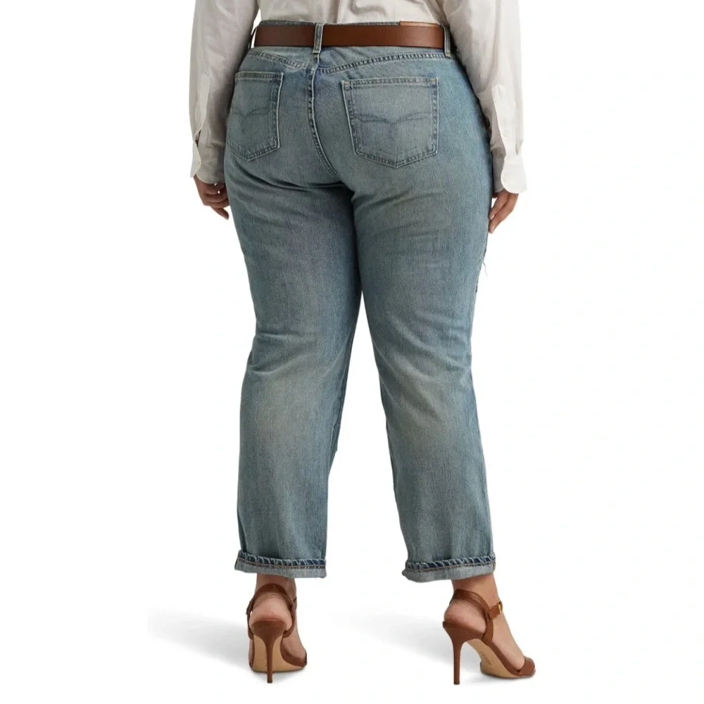 New Ralph Lauren Plus Size Patchwork Boho Relaxed Tapered Jeans in Skye Wash - Picture 5 of 12
